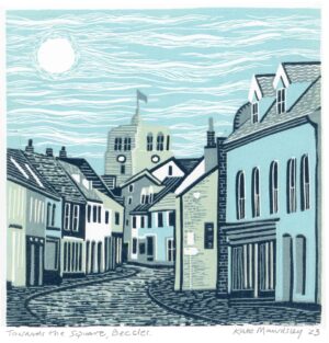 Towards The Square, Beccles Lino Print 2023